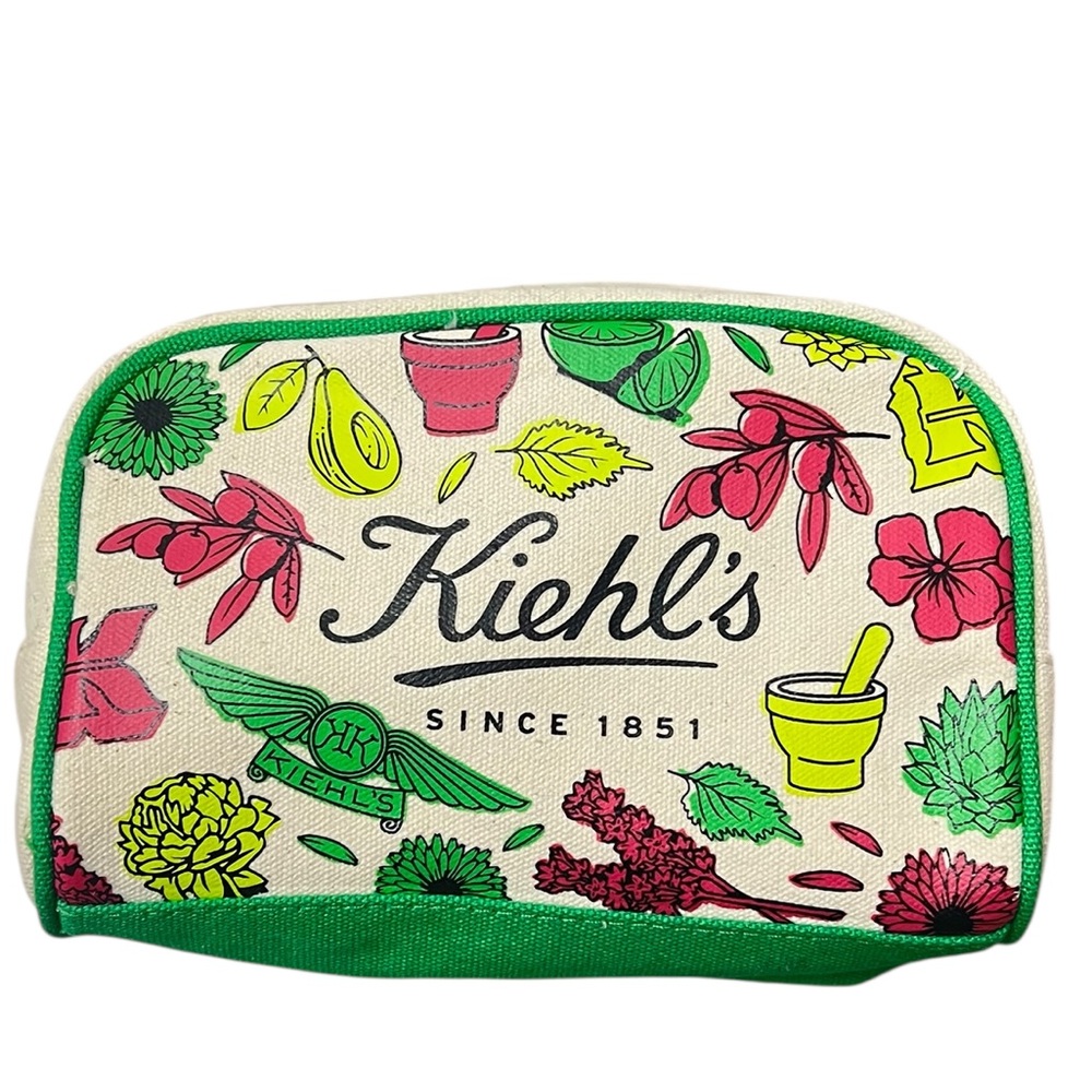 Kiehl's Floral Cosmetic Pouch with Green and Red Accents